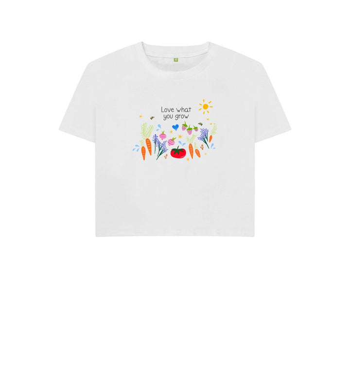 White \"Love What You Grow\" Garden Party Boxy T-shirt (white)