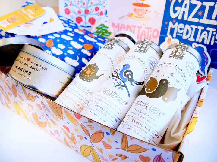 "Winter Wellness" Gift Box: Chamomile Eye Pillow, Uplifting Teas, Honey, Soy Candle & Greeting Card (Winter Dreaming)