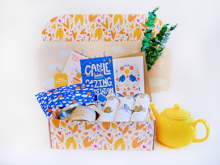 "Winter Wellness" Gift Box: Chamomile Eye Pillow, Uplifting Teas, Honey, Soy Candle & Greeting Card (Winter Dreaming)