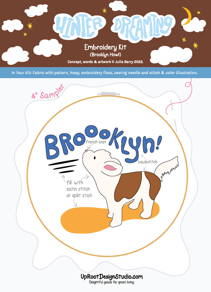 Adorable Brooklyn Howling Dog Eco-Embroidery Kit (Joyful Threads Winter Dreaming)