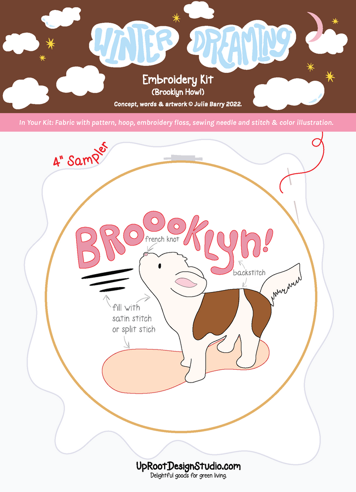 Adorable Brooklyn Howling Dog Eco-Embroidery Kit (Joyful Threads Winter Dreaming)