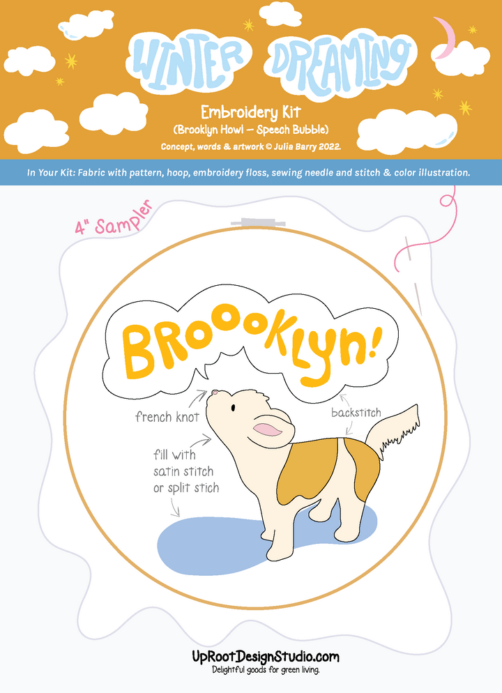 Adorable Brooklyn Howling Dog Eco-Embroidery Kit (Joyful Threads Winter Dreaming)