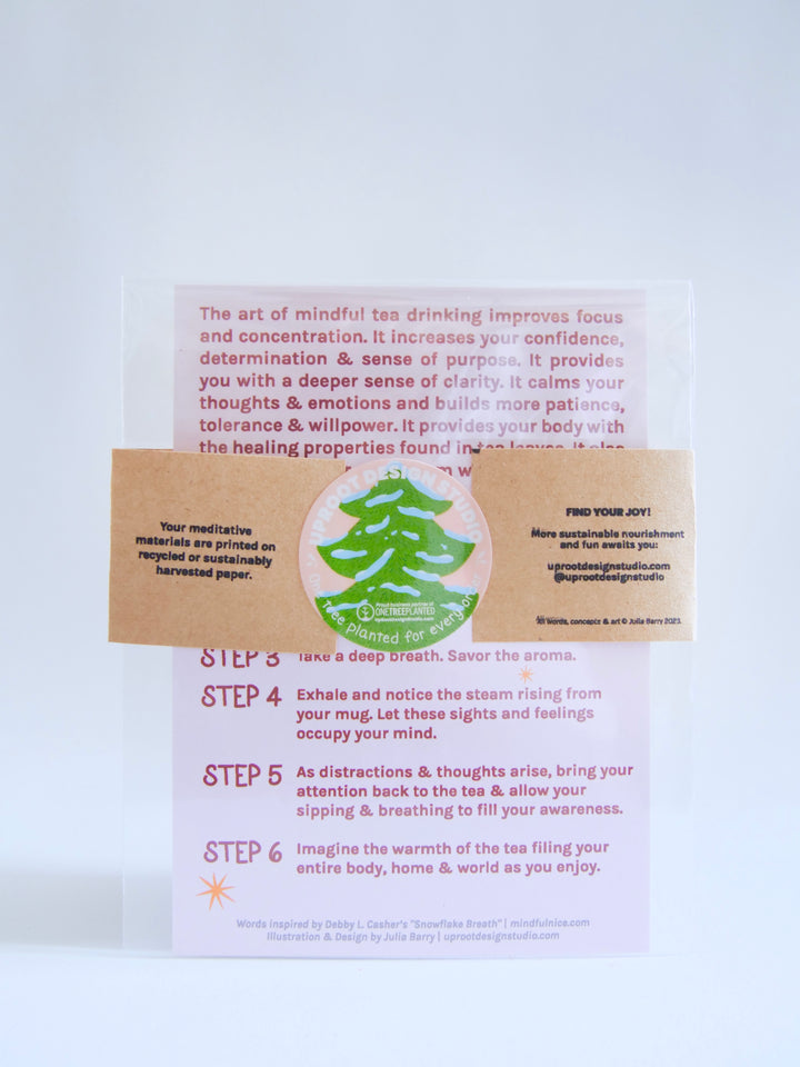 "Tea Time" Hand-Illustrated Meditation Card w. Instructions 5x7"