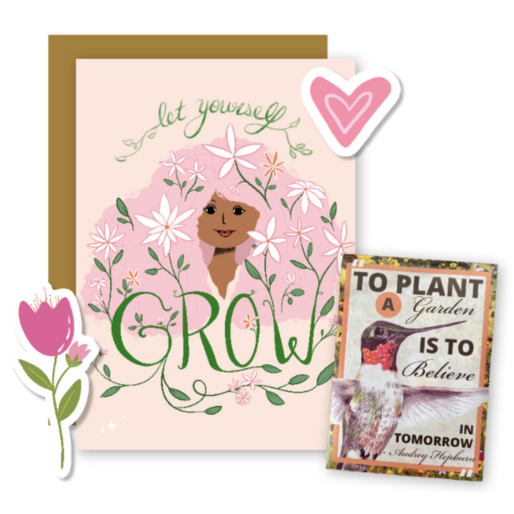 "Believe in Tomorrow" Garden Greetings Kit w. Wildflower Seed Packet, Infosheets + "Let Yourself Grow" Greeting Card (Celebrate Pollinators)