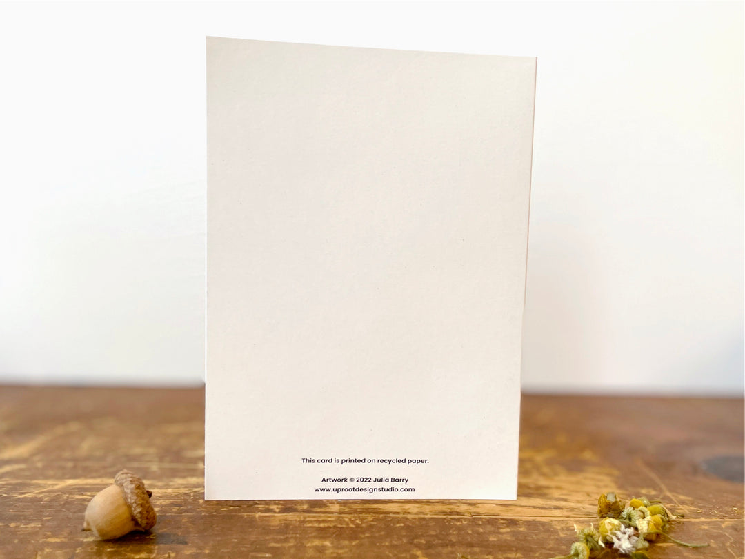 Joyful Tomato Gardener - Recycled Hand-Drawn Eco Greeting Card + Recycled Envelope, Blank inside (Grow & Bloom)