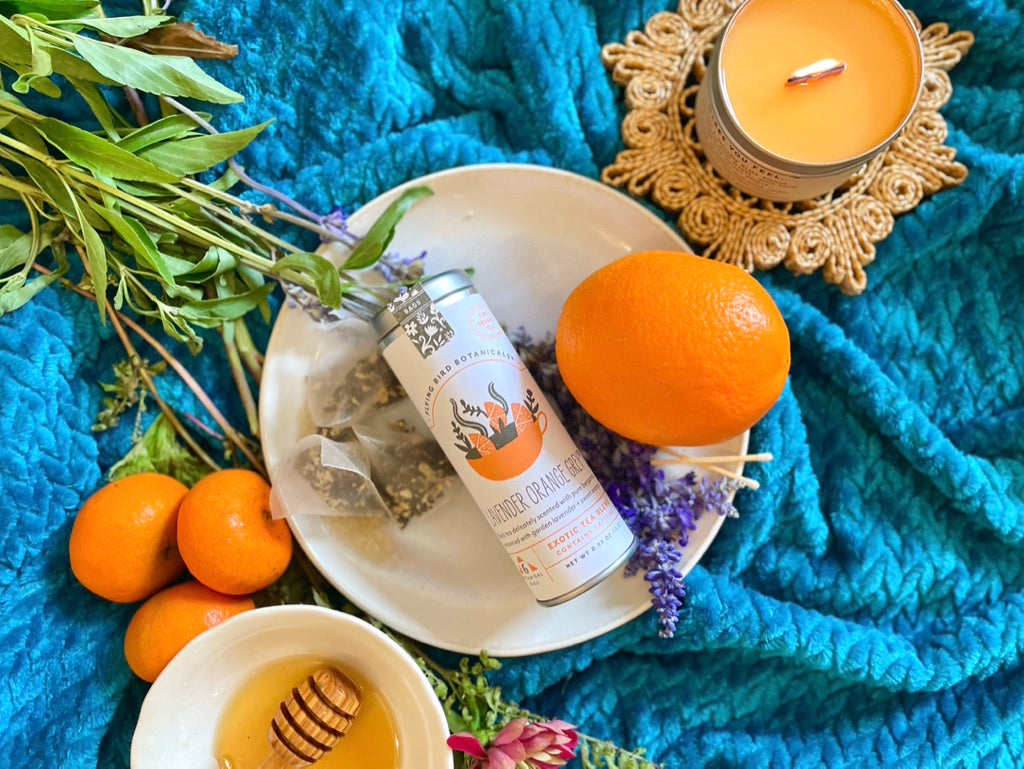 "Lavender Orange Grey" Organic Tea Time Tin w. 6 Eco-Bags of Black Bergamot Earl Grey Infused w. Lavender & Orange (Tea Time / Grow & Bloom)