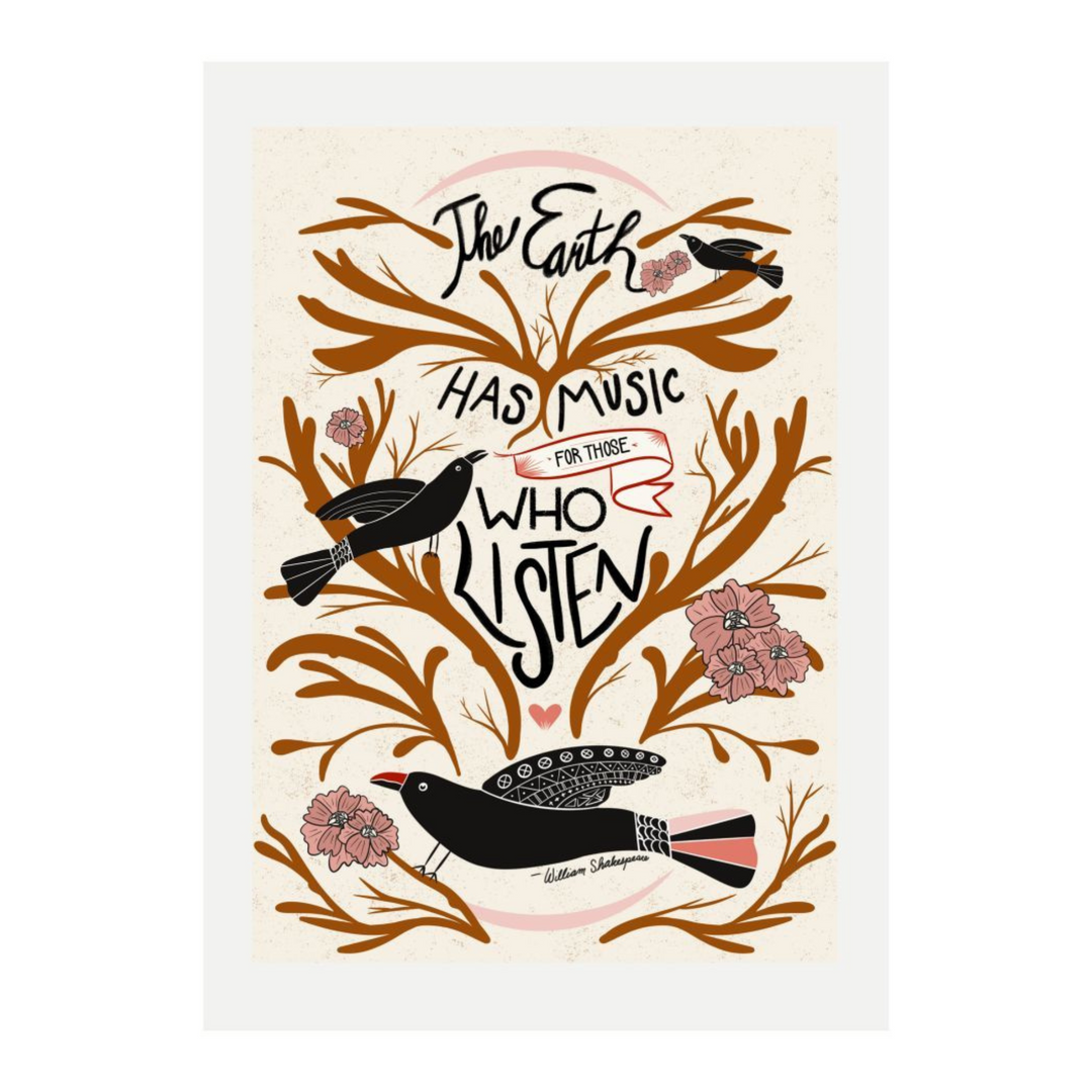 Earth Music Poster (retro brown/pink - white border)