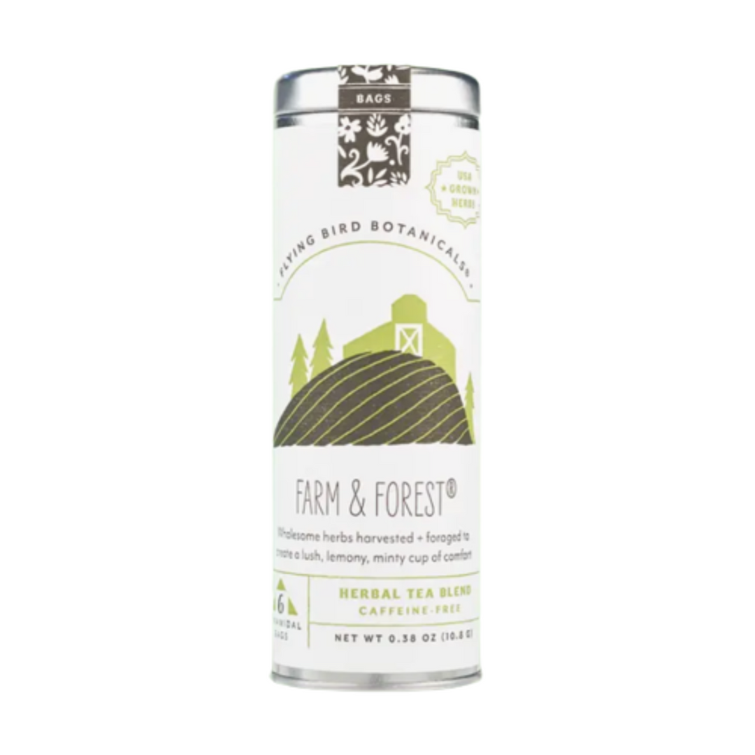 "Farm & Forest" Tea Time Tin: 6 Eco-Bags Organic Comfort Tea w. Mint, Lemon, Raspberry & Elderberry (Tea Time / Grow & Bloom)