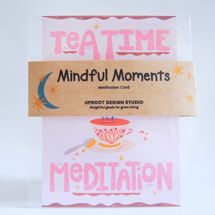 "Tea Time" Hand-Illustrated Meditation Card w. Instructions 5x7"