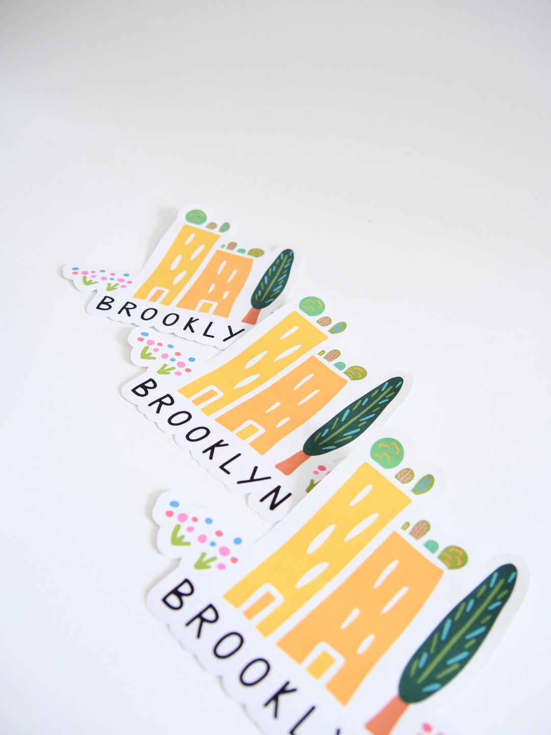 "Green Cities - Brooklyn" Hand-Drawn Decal Sticker w. Buildings, Gardens, Flowers & Tree (Grow & Bloom)