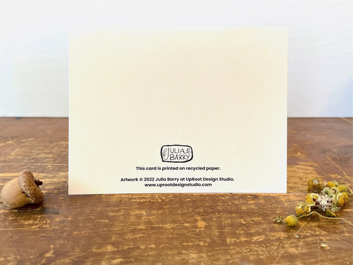 Crouching Nordic Frog w. Reed - Recycled Hand-Drawn Eco Greeting Card + Recycled Envelope, Blank inside (Words of Love)