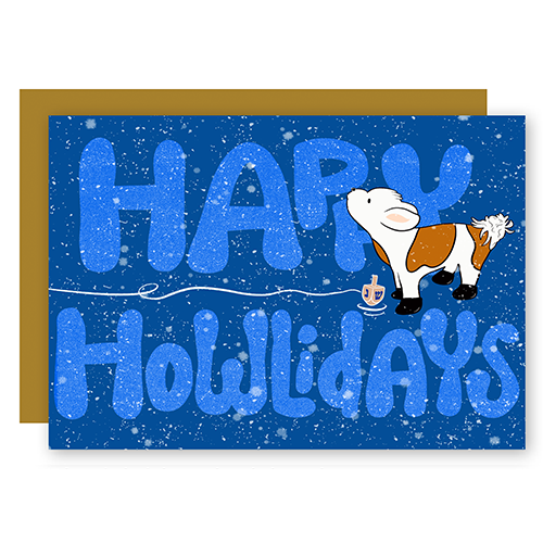 Happy Howlidays Assorted Howling Dog w. Hand-Lettering Holiday Greeting Card + Matching Envelope (Winter Wishes)
