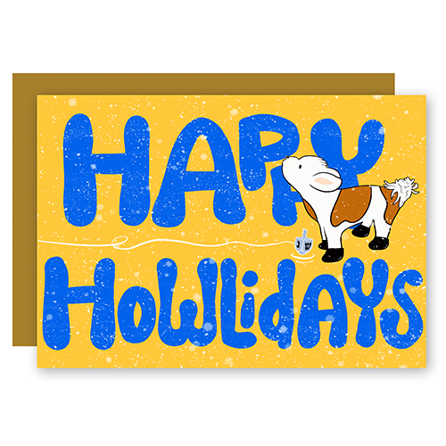 Happy Howlidays Assorted Howling Dog w. Hand-Lettering Holiday Greeting Card + Matching Envelope (Winter Wishes)