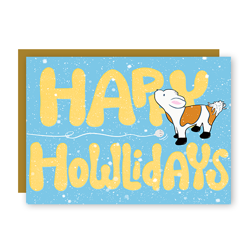Happy Howlidays Assorted Howling Dog w. Hand-Lettering Holiday Greeting Card + Matching Envelope (Winter Wishes)