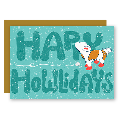 Happy Howlidays Assorted Howling Dog w. Hand-Lettering Holiday Greeting Card + Matching Envelope (Winter Wishes)