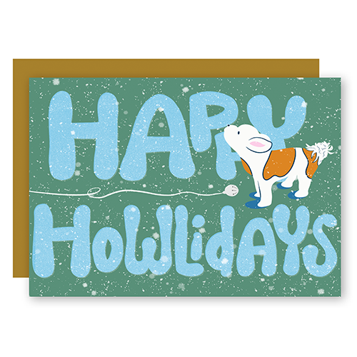 Happy Howlidays Assorted Howling Dog w. Hand-Lettering Holiday Greeting Card + Matching Envelope (Winter Wishes)