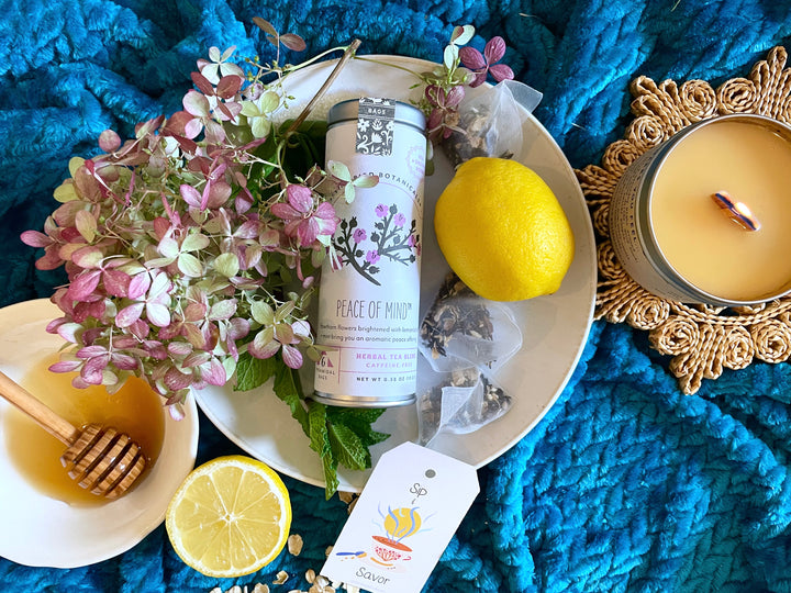 "Peace of Mind" Tea Time Tin: 6 Eco-Teabags of Organic Tea  (Floral + Lemon, Caffeine-Free)