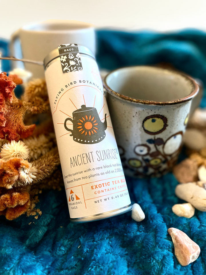 "Ancient Sunrise" Tea Time Tin: 6 Eco-Bags Organic Bright & Malty Tea w. Ancient Black & Oolong Teas (Tea Time / Grow & Bloom)