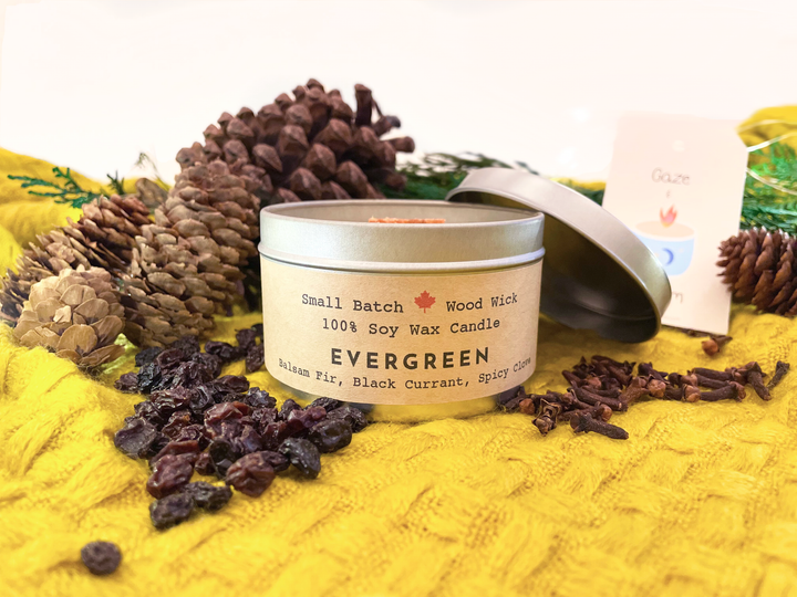 "Evergreen" Soy Crackling Wick Eco-Candle - Balsam + Black Currant + Clove (Shine On / Winter Dreaming)