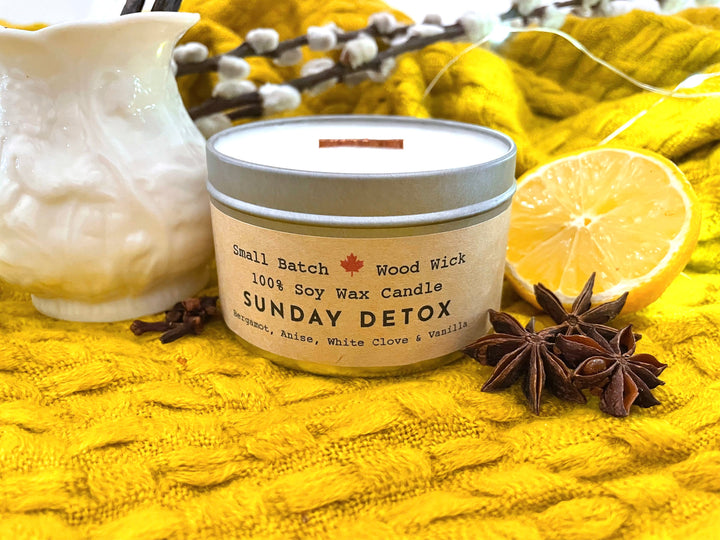 Shine On Candle Relaxation Set: "Sunday Detox" Candle (Bergamot, Anise, White Clove, and Vanilla), Meditation Card + Mindfulness Journal