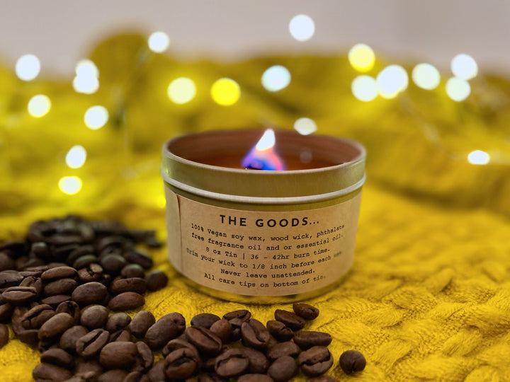 "Coffeehouse" Soy Crackling Wick Eco-Candle - Roasted Coffee Scent (Shine On)