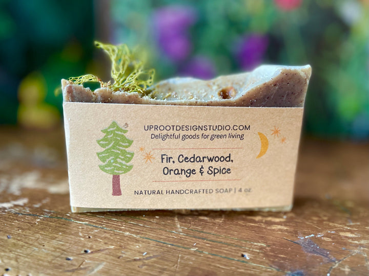 Fir, Cedarwood, Orange & Spice Handmade Scented Soap w. Foraged, Natural, Organic Ingredients for a Refreshing Spa Experience