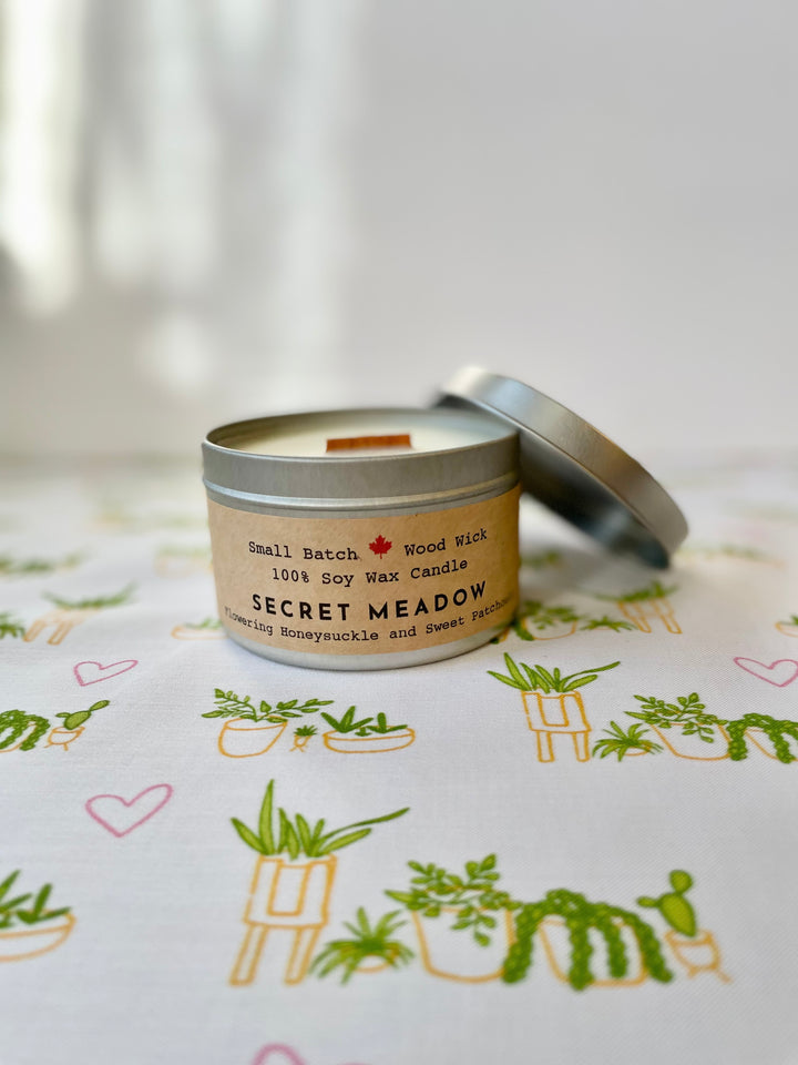 Golden Light Candle Relaxation Set: "Alpine Meadow" Scented (Honeysuckle + Patchouli) Candle,  Meditation Card + Mindfulness Journal (Grow & Bloom)