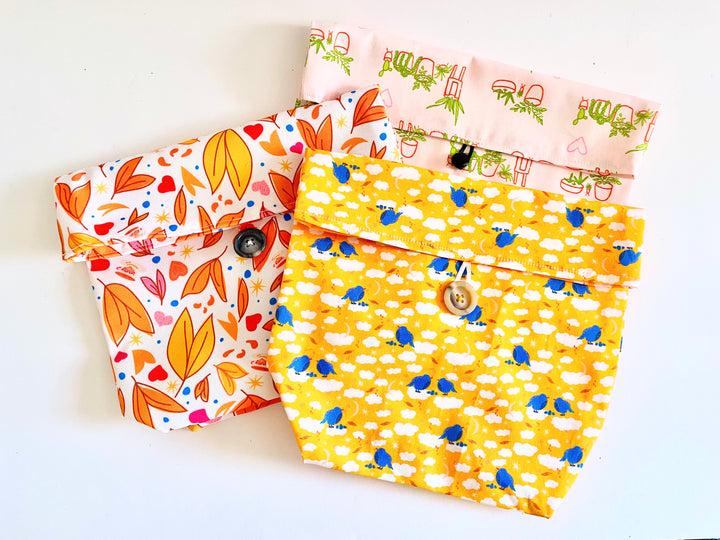 Hand-sewn Snack or Lunch Bag for Work, School, Picnics, Travel