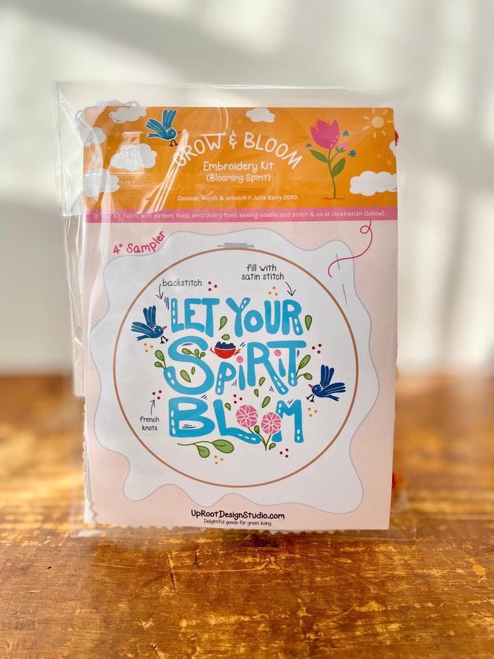 "Cheerful Stitches" Trio Gift Set: Eco-Embroidery Kit, Mindfulness Journal, Mint Tea, Honey, Greeting Card (Grow & Bloom)