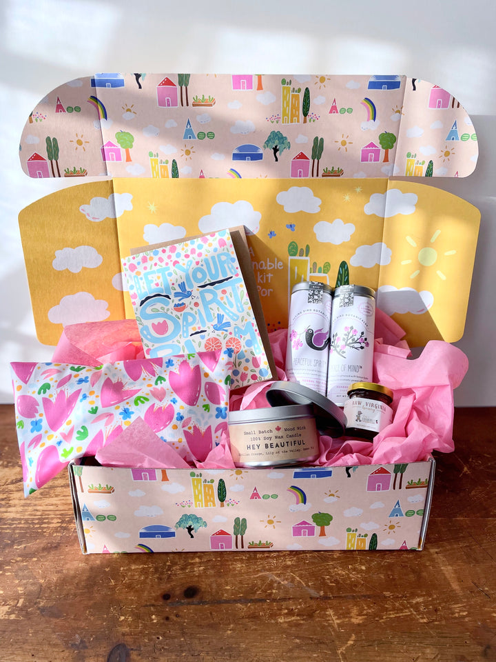 "Healing Wellness" Gift Box: Lavender Eye Pillow, 2 Peaceful Teas, Honey, Scented Candle & Greeting Card (Natural Comforts / Grow & Bloom)
