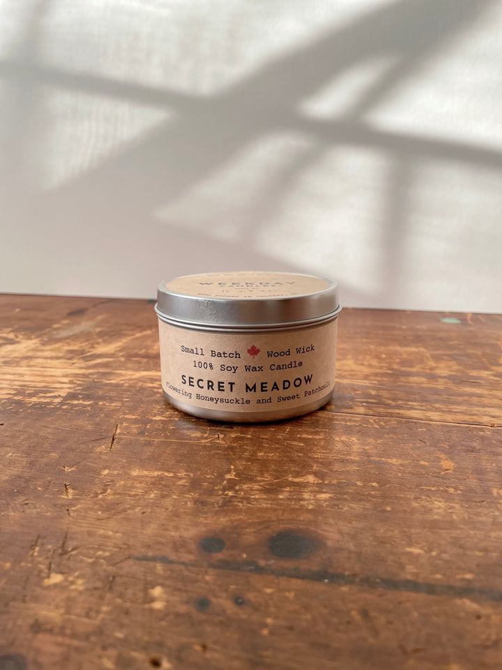 Golden Light Candle Relaxation Set: "Alpine Meadow" Scented (Honeysuckle + Patchouli) Candle,  Meditation Card + Mindfulness Journal (Grow & Bloom)