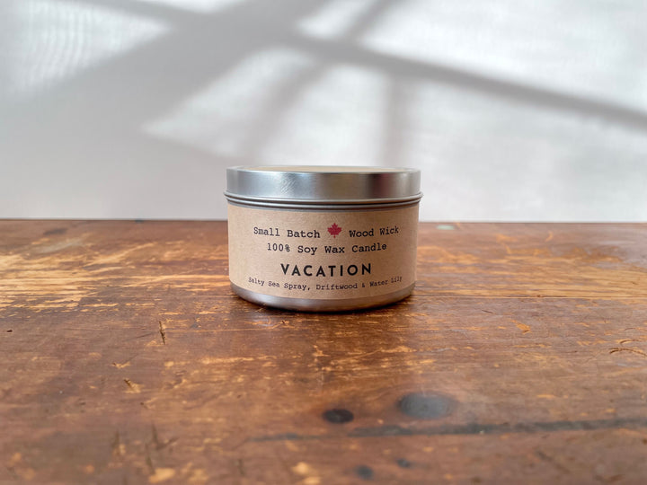 Golden Light Relaxation Set: "Vacation" Scented (Sea Spray + Driftwood + Water Lily) Candle,  Meditation Card + Mindfulness Journal (Grow & Bloom)