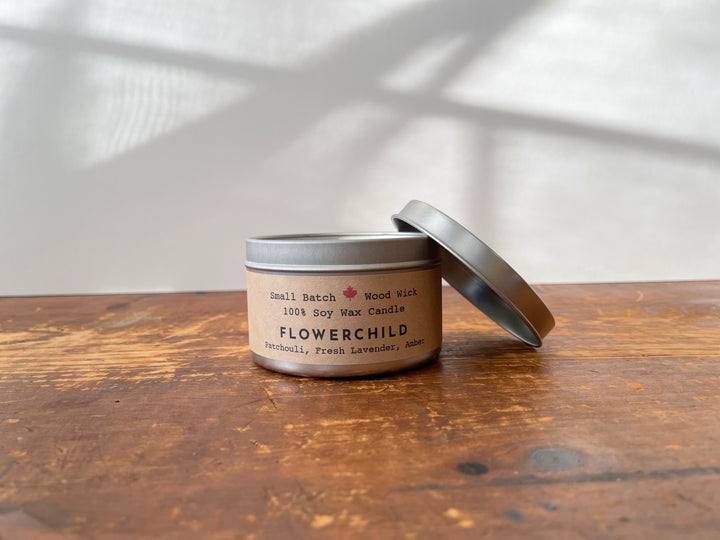 Golden Light Candle Relaxation Set: “Flower Child” Scented (Patchouli, Lavender + Amber) Candle, Meditation Card + Mindfulness Journal (Grow & Bloom)