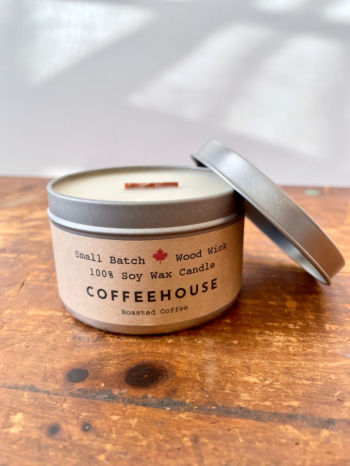 Shine On Candle Relaxation Set: "Coffeehouse" Crackling Wick Candle - Scented of Roasted Coffee, Meditation Card + Mindfulness Journal (Grow & Bloom)