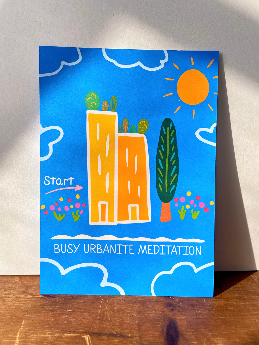 "Busy Urbanite" Hand-Illustrated Meditation Card w. Instructions 5x7"