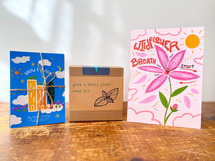 Eco Wellness Kit: Basil Mindful Growing Kit, "Rooted" Meditation Card + Mindfulness Journal (Get Growing)
