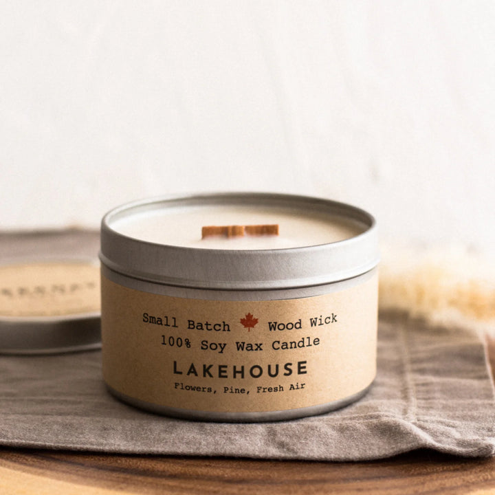 Golden Light Candle Relaxation Set: "Lakehouse" Scented (Flowers + Pine + Fresh Air) Candle,  Meditation Card + Mindfulness Journal (Grow & Bloom)