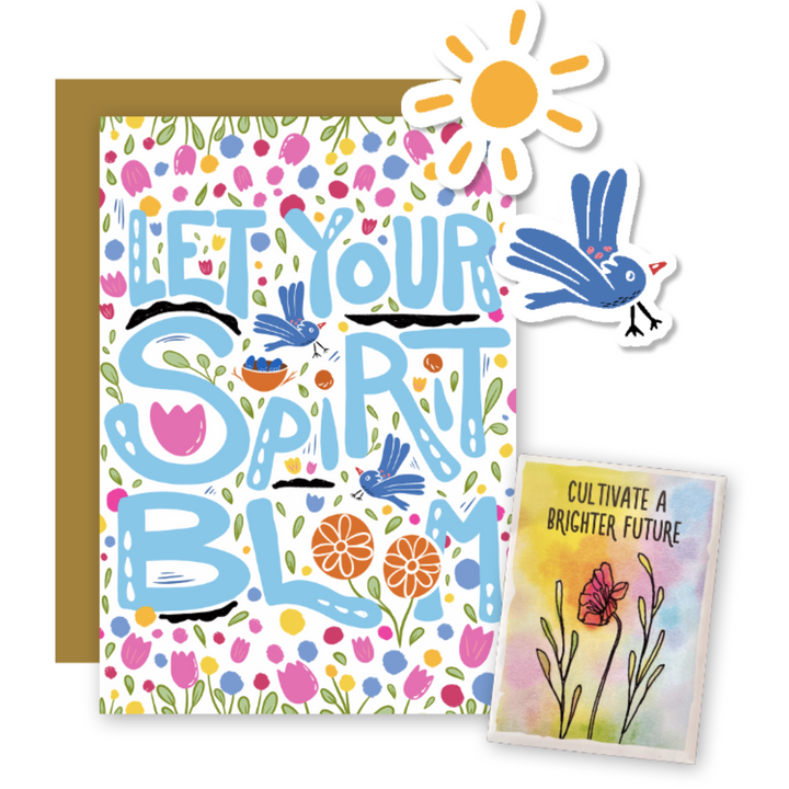 "Let Your Spirit Bloom" Garden Greetings Kit w. "Cultivate a Brighter Future" Seed Pack, Infosheets + Greeting Card (Celebrate Pollinators)