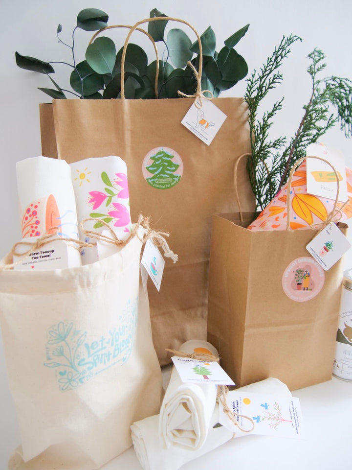 Paper Gift Bag: UpRoot 100% Recycled Kraft Paper Gift Bags "Let Your Spirit Bloom"