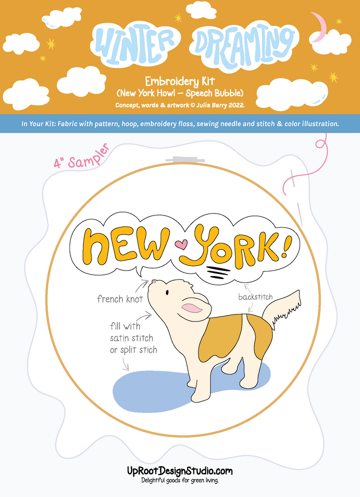 "New York!" Adorable Howling Dog Eco-Embroidery Kit (Joyful Threads / Winter Dreaming)