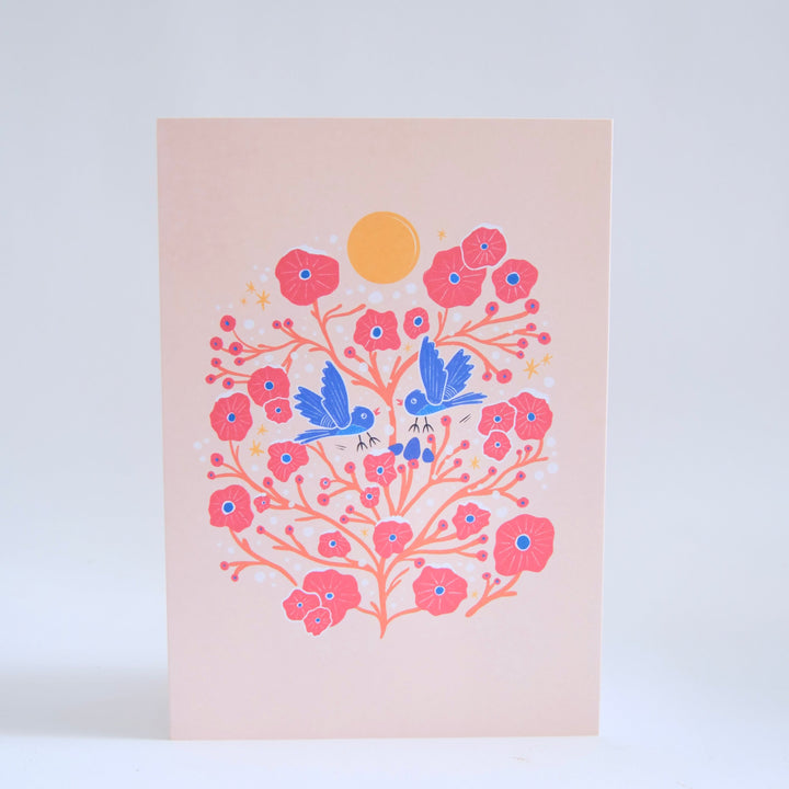 "Flying Birds in the Bush" Adorable Greeting Cards + Matching Envelope - Assorted (Winter Wishes / Words of Love)