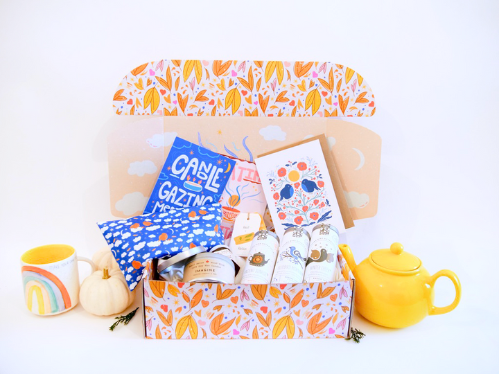 "Winter Wellness" Gift Box: Chamomile Eye Pillow, Uplifting Teas, Honey, Soy Candle & Greeting Card (Winter Dreaming)