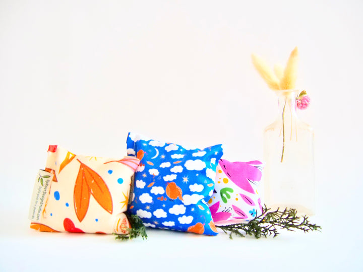 Rejuvenating Scented Sachets in "Breezy Tulips" Pattern Filled with Organic Ingredients (Assorted Colors)
