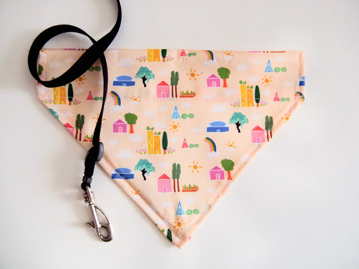 100% Organic Cotton Hand-Sewn Pet Bandana with Adorable Hand-drawn "Green Cities" Pattern (Green Paws)