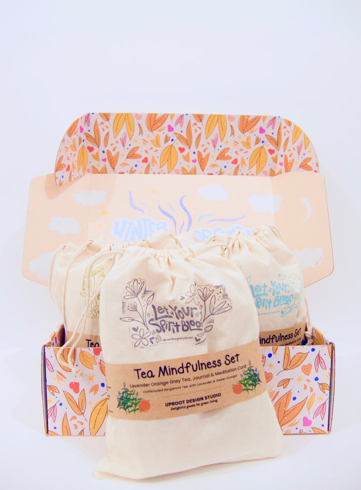 Fabric Gift Bag: UpRoot 100% Organic Cotton Double Cinch Fabric Gift Bags "Let Your Spirit Bloom" Stamp in Aqua, Black or Green