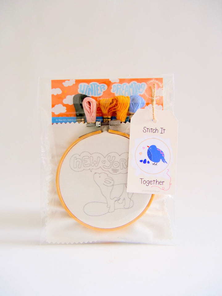 "New York City" Green Cities Eco-Embroidery Kit w. Apartment Gardens, Flowers, Clouds, Tree & Sun 4" Sampler (Joyful Threads / Grow & Bloom)