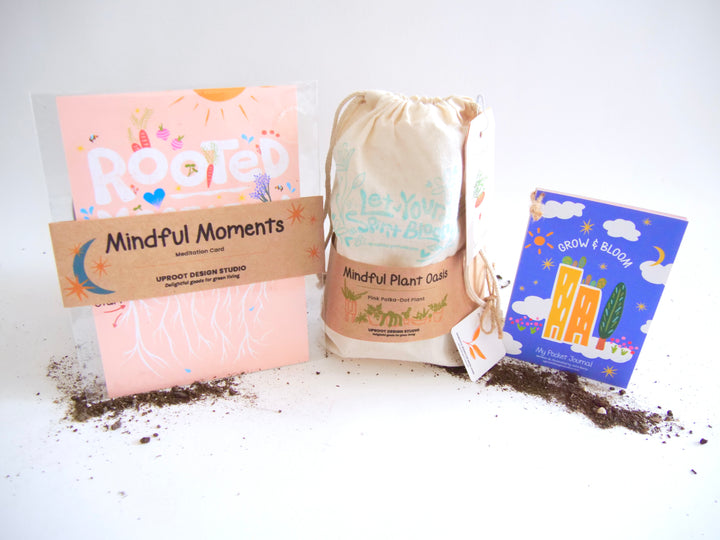 Fabric Gift Bag: UpRoot 100% Organic Cotton Double Cinch Fabric Gift Bags "Let Your Spirit Bloom" Stamp in Aqua, Black or Green