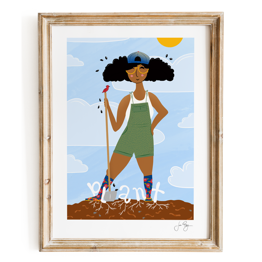 "Plant" Gardener Hand-Drawn Eco-Art Print 12x18"