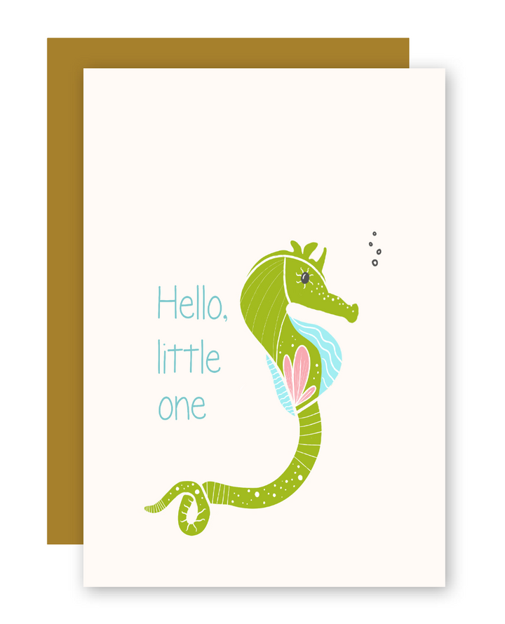 "Little One" Baby Card with Seahorse - Greeting Card + Matching Envelope (New Baby)