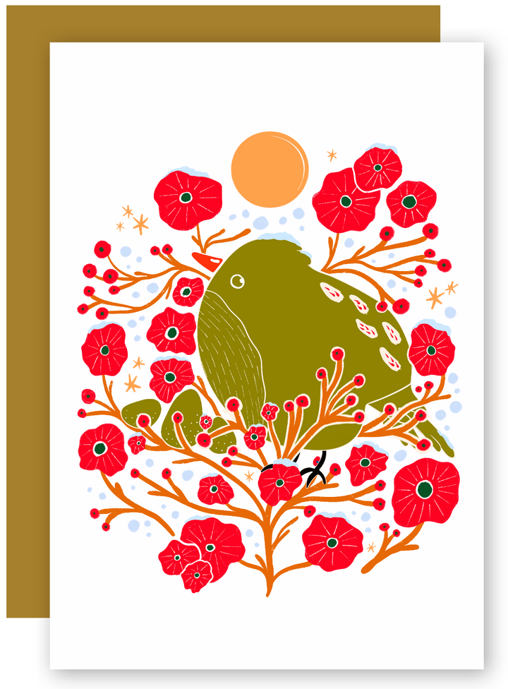 "Holiday Bird in the Bush" Greeting Cards + Matching Envelope - Assorted (Winter Wishes / Words of Love)